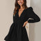 Fashion V-Neck Dress Women'S Elastic Waist Pleated Ruffled French Skirt Long Sleeve Short Dress