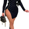 Women Sexy Sheer Mesh Boydcon Midi Dress See through Printed Long Sleeve Midi Skinny Clubwear Party Dress
